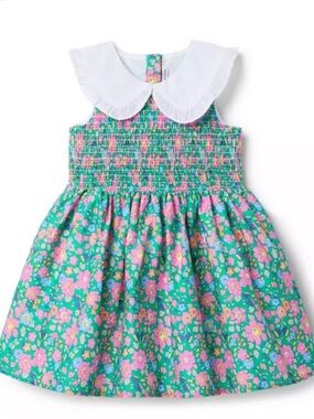 Janie and Jack White Dress with Green Floral Binding